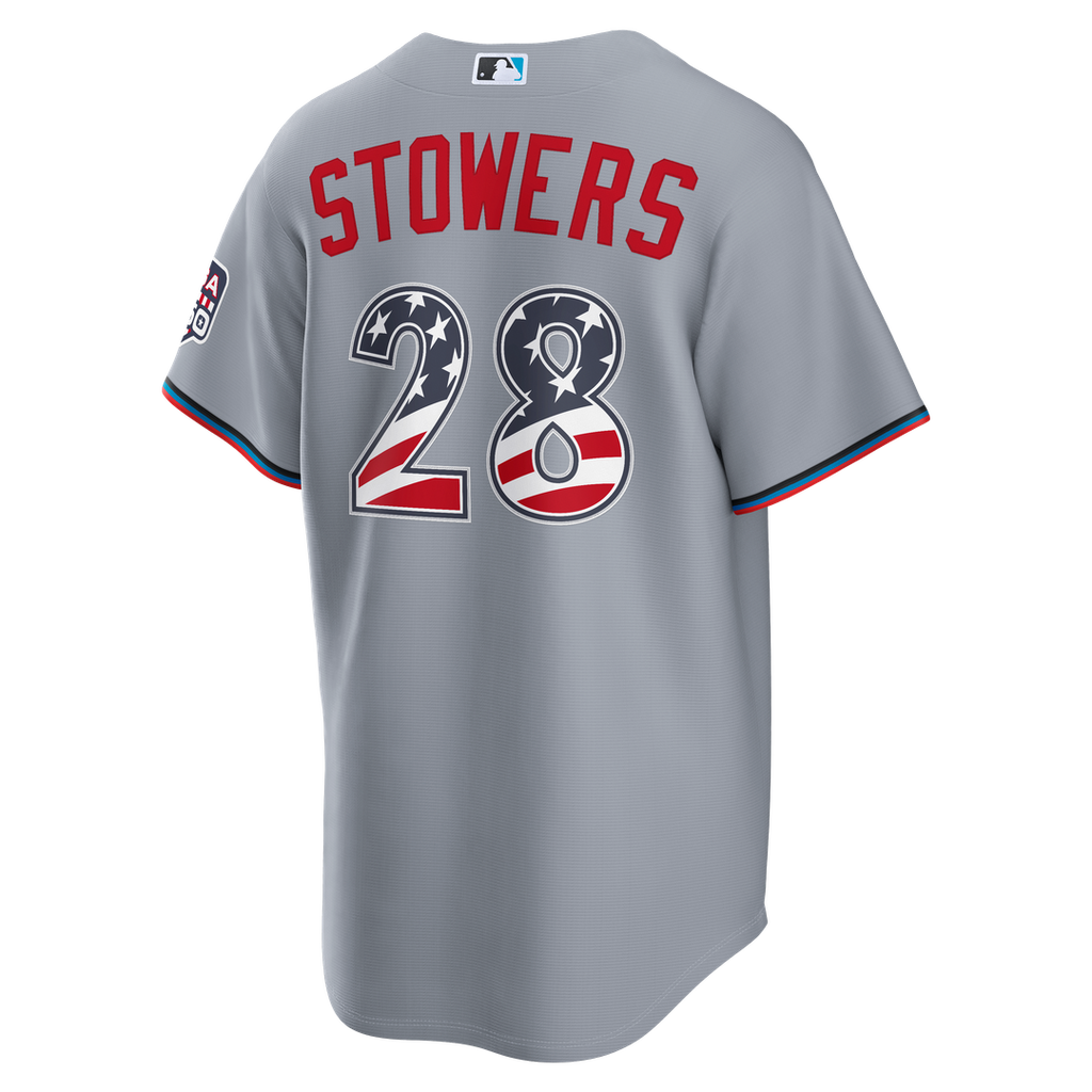 Miami Marlins Kyle Stowers USA 250 Fourth of July Road Stadium Jersey | Gray