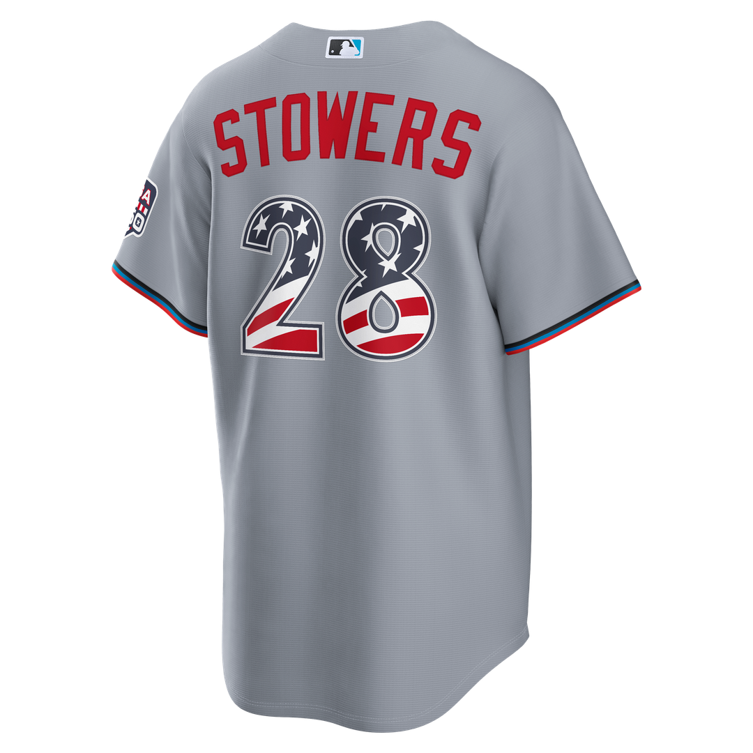 Miami Marlins Kyle Stowers USA 250 Fourth of July Road Stadium Jersey | Gray
