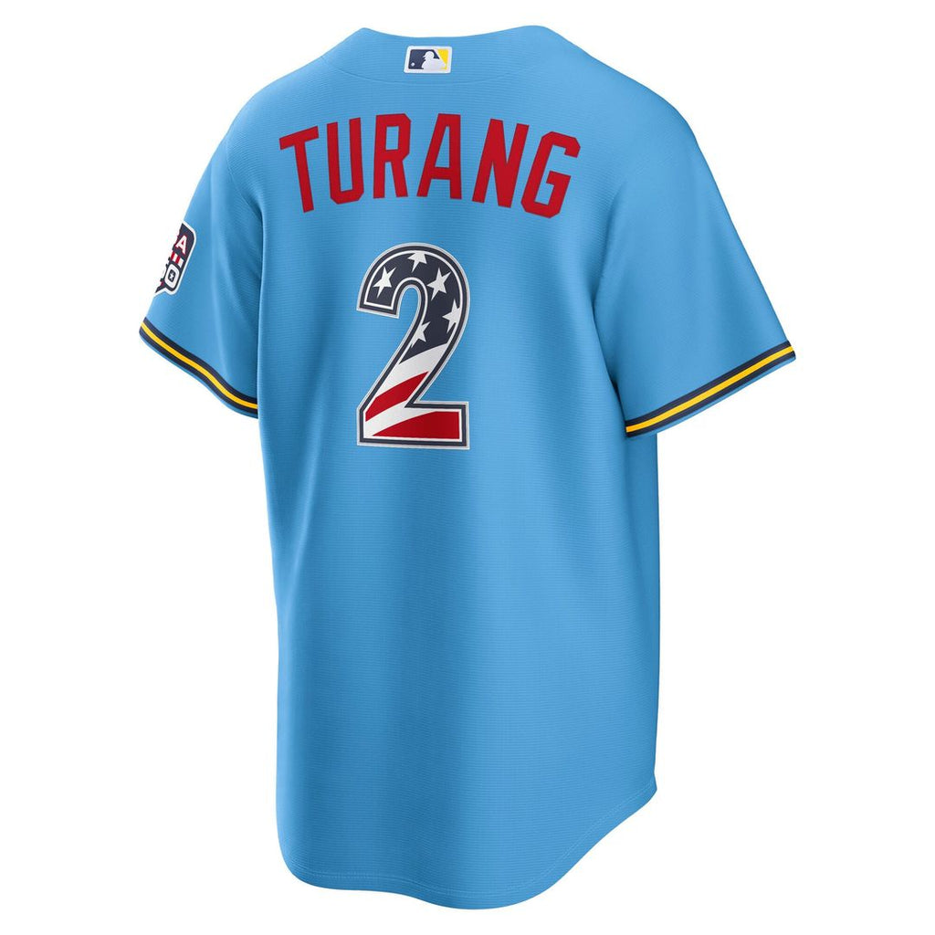 Milwaukee Brewers Brice Turang USA 250 Fourth of July Road Stadium Jersey | Light Blue